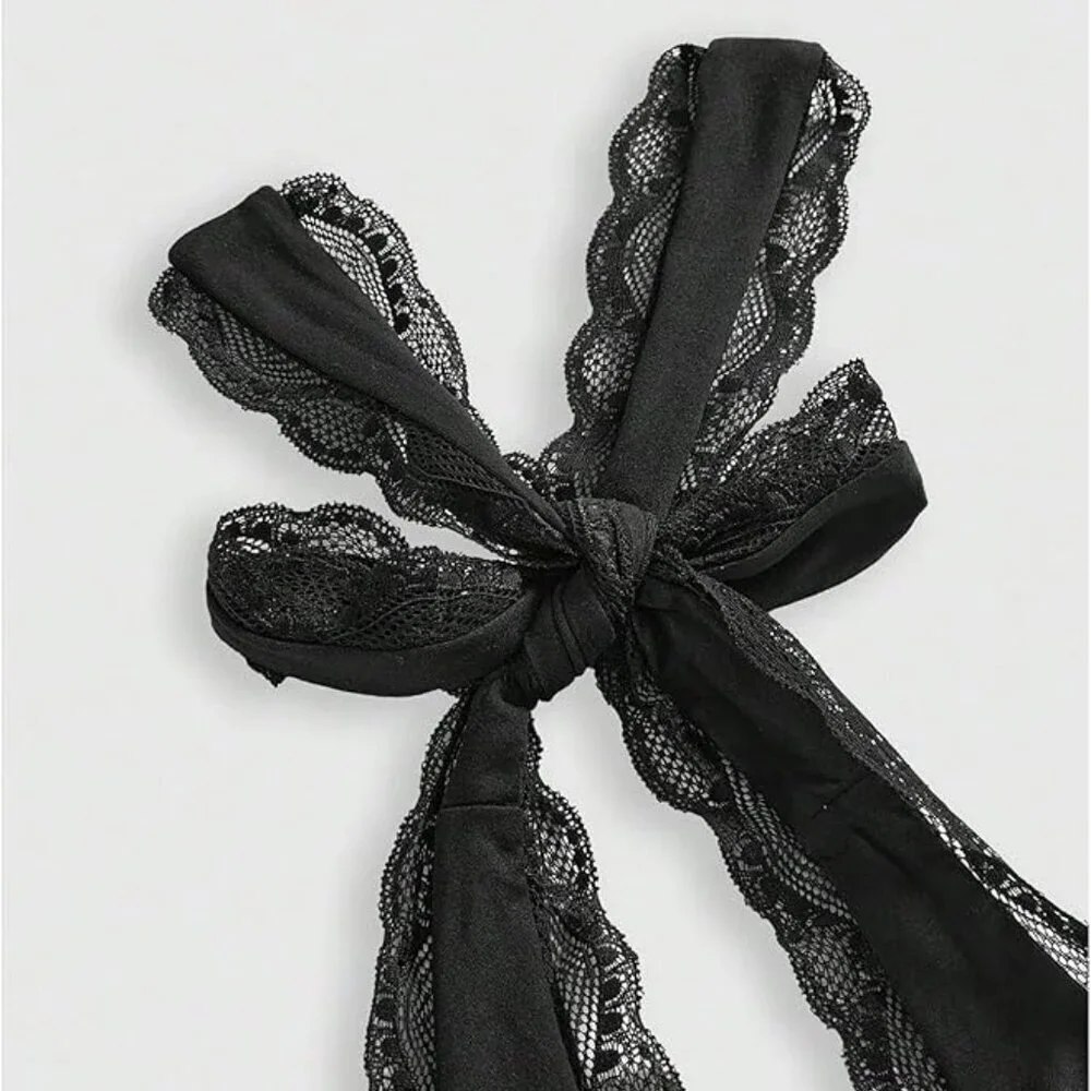 Black Lace Wrap Front Halter Tank | XXL | Backless Party Top - Picture 3 of 4